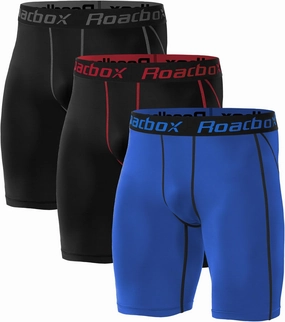 Roadbox Compression Shorts for Men, 3 Pack Athletic Workout Underwear, Running Gym Spandex Base Layer Boxer Briefs