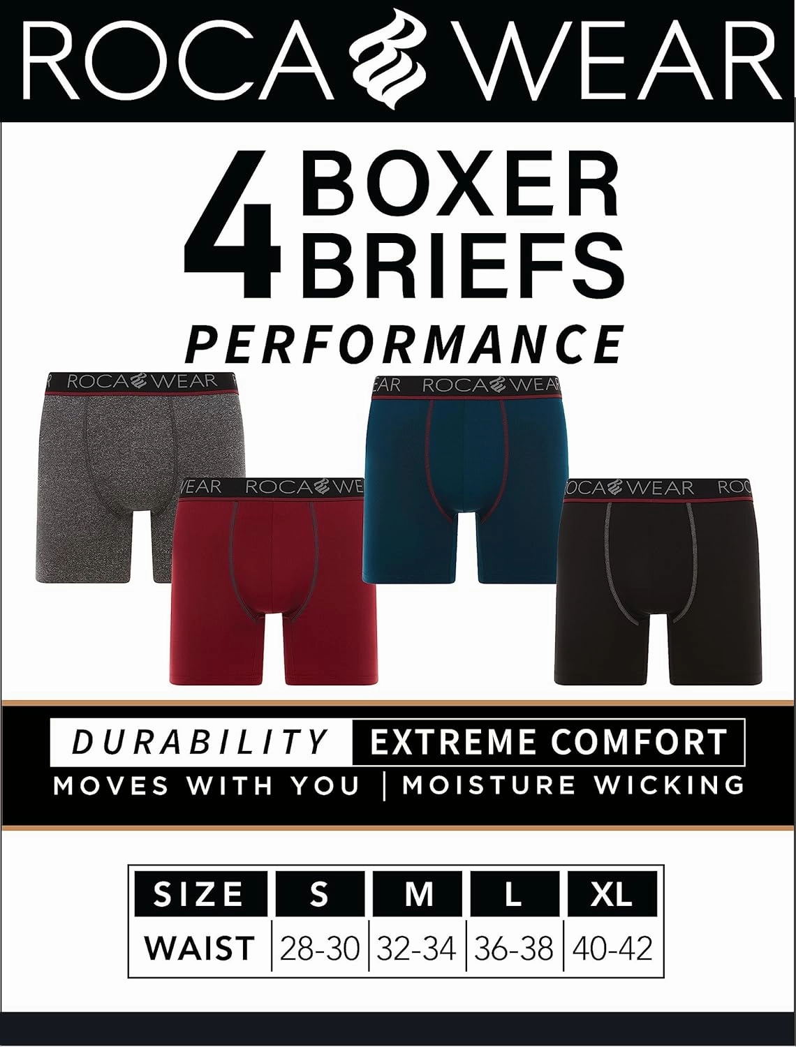 Rocawear Performance 4, 5 or 6 Pack Sport Fit Underwear, Stretch Performance Breathable Cool Support Men Boxer Briefs