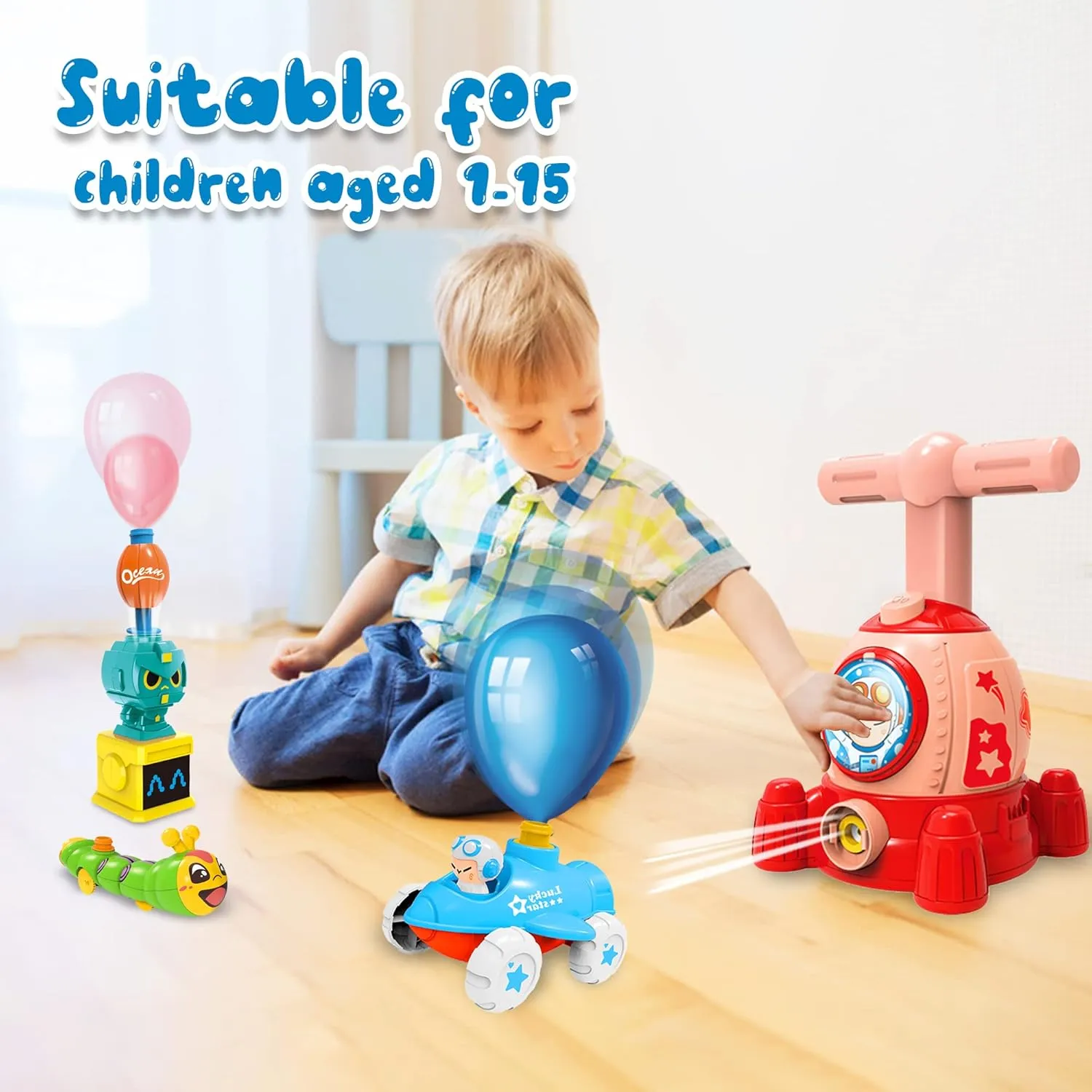 Rocket Balloons Car with Pump Balloon Launcher Car Toy Set Balloon Powered Cars with Manual Pump Toy Gift Balloon car Preschool Science Toys Suitable for Boys and Girls 3 Years（Red Pink）