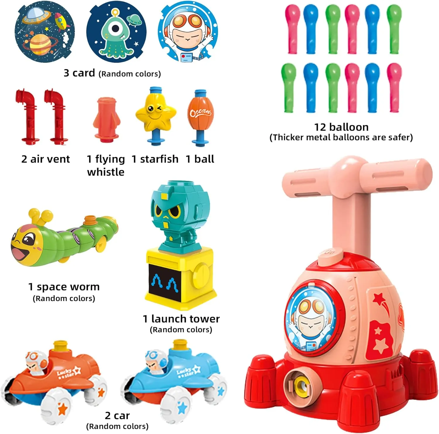 Rocket Balloons Car with Pump Balloon Launcher Car Toy Set Balloon Powered Cars with Manual Pump Toy Gift Balloon car Preschool Science Toys Suitable for Boys and Girls 3 Years（Red Pink）