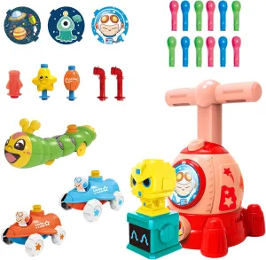 Rocket Balloons Car with Pump Balloon Launcher Car Toy Set Balloon Powered Cars with Manual Pump Toy Gift Balloon car Preschool Science Toys Suitable for Boys and Girls 3 Years（Red Pink）