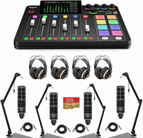 Rode RODECaster Pro II Integrated Audio Production Studio Console Bundle with 4x Turnstile Audio Dynamic Broadcast Microphone, 4x Headphones, 4x Broadcast Arm, 4x XLR M to F Cable, 32GB Memory Card