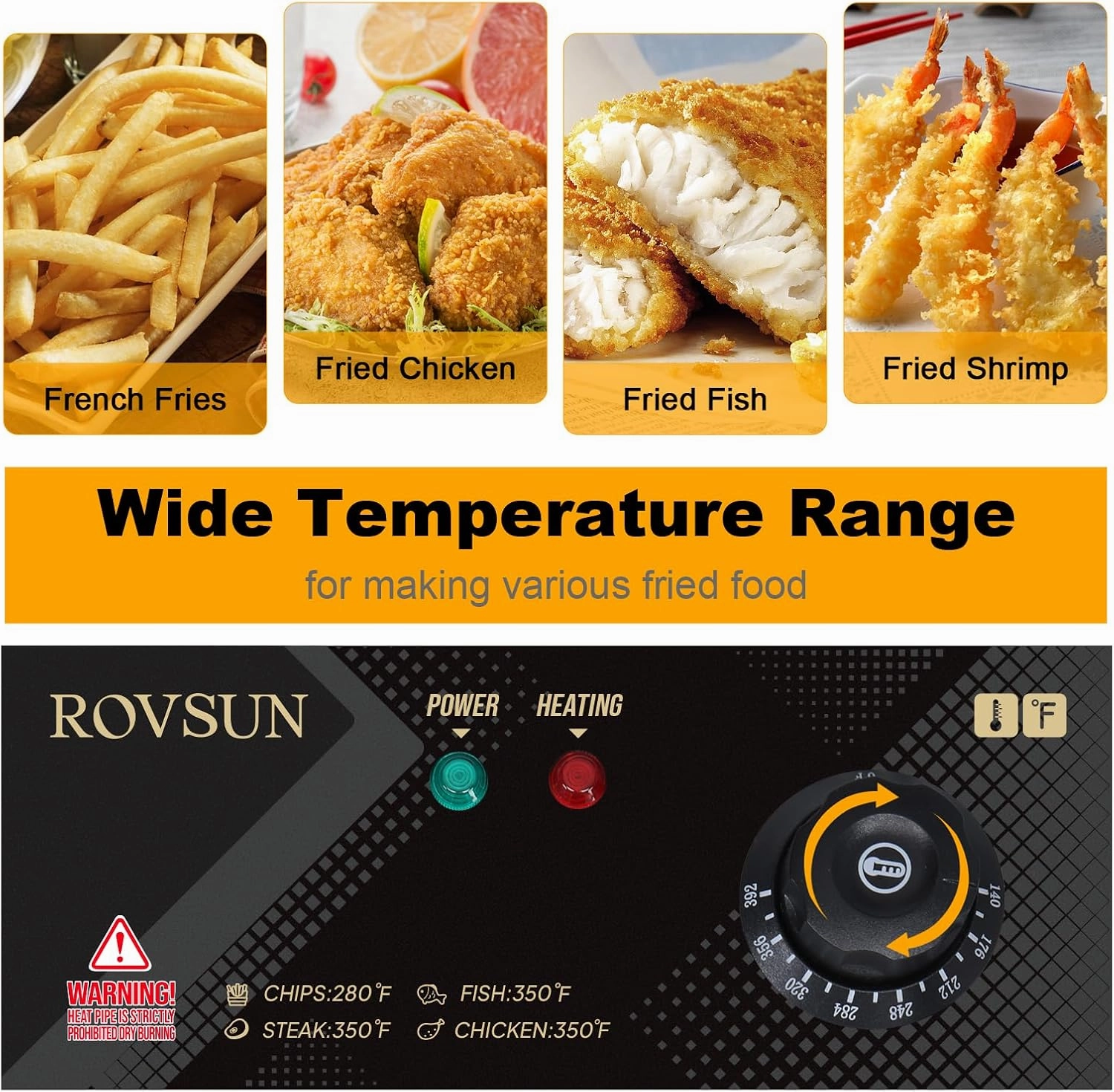 ROVSUN 11.4QT Electric Deep Fryer w/Basket & Lid, 2500W Commercial Countertop Kitchen Frying Machine, Temperature Adjustable Stainless Steel French Fryer for French Fries, Onion Rings, Donuts