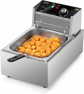 ROVSUN 11.4QT Electric Deep Fryer w/Basket & Lid, Countertop Kitchen Frying Machine, Temperature Adjustable Stainless Steel French Fryer for French Fries, Onion Rings, Donuts, 1700W 60Hz 110V