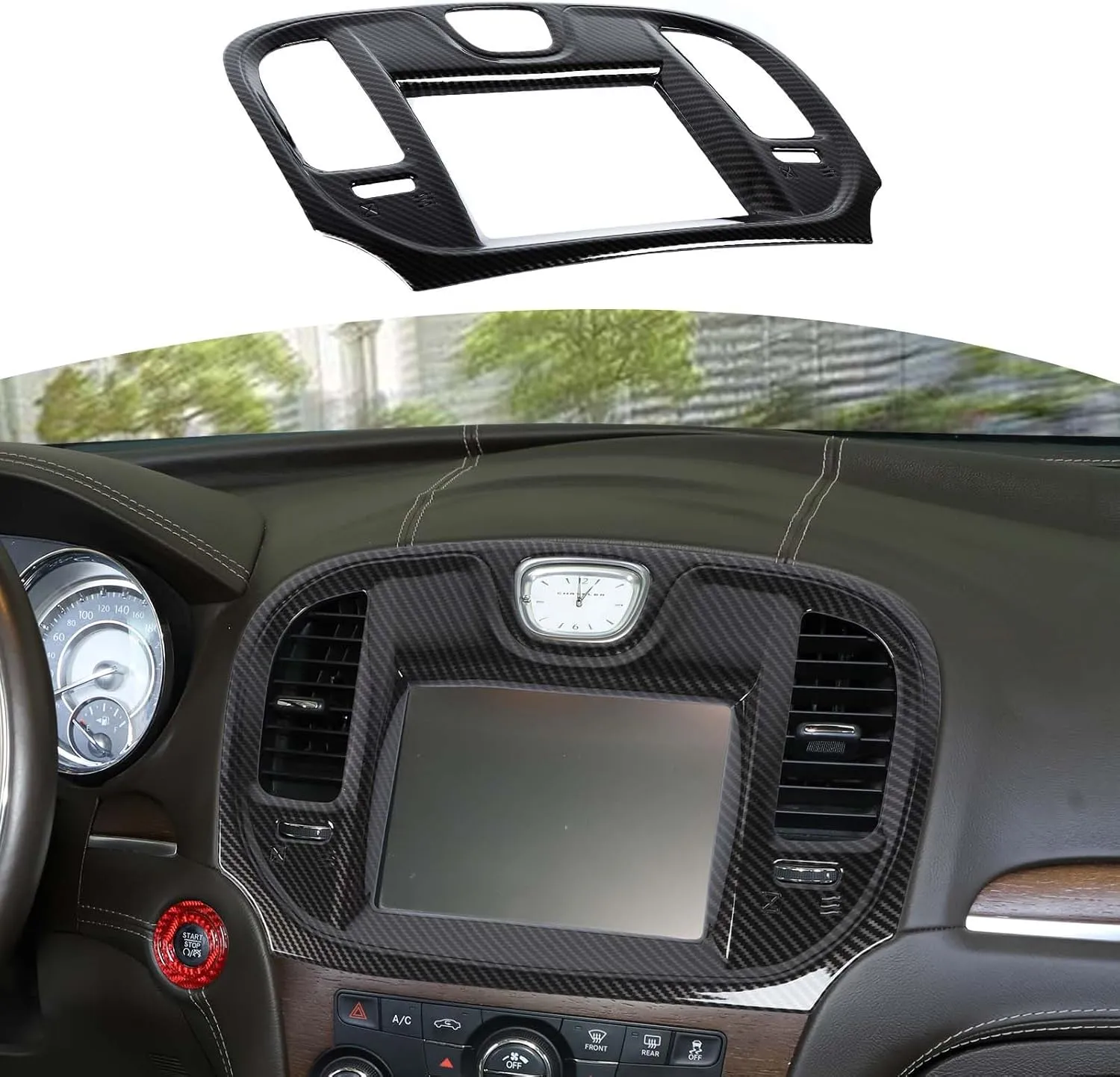 RT-TCZ for Chrysler 300C Dash Navigation Panel Trim Cover Compatible with Chrysler 300/300C 2015-2023 Carbon Fiber Interior Accessories