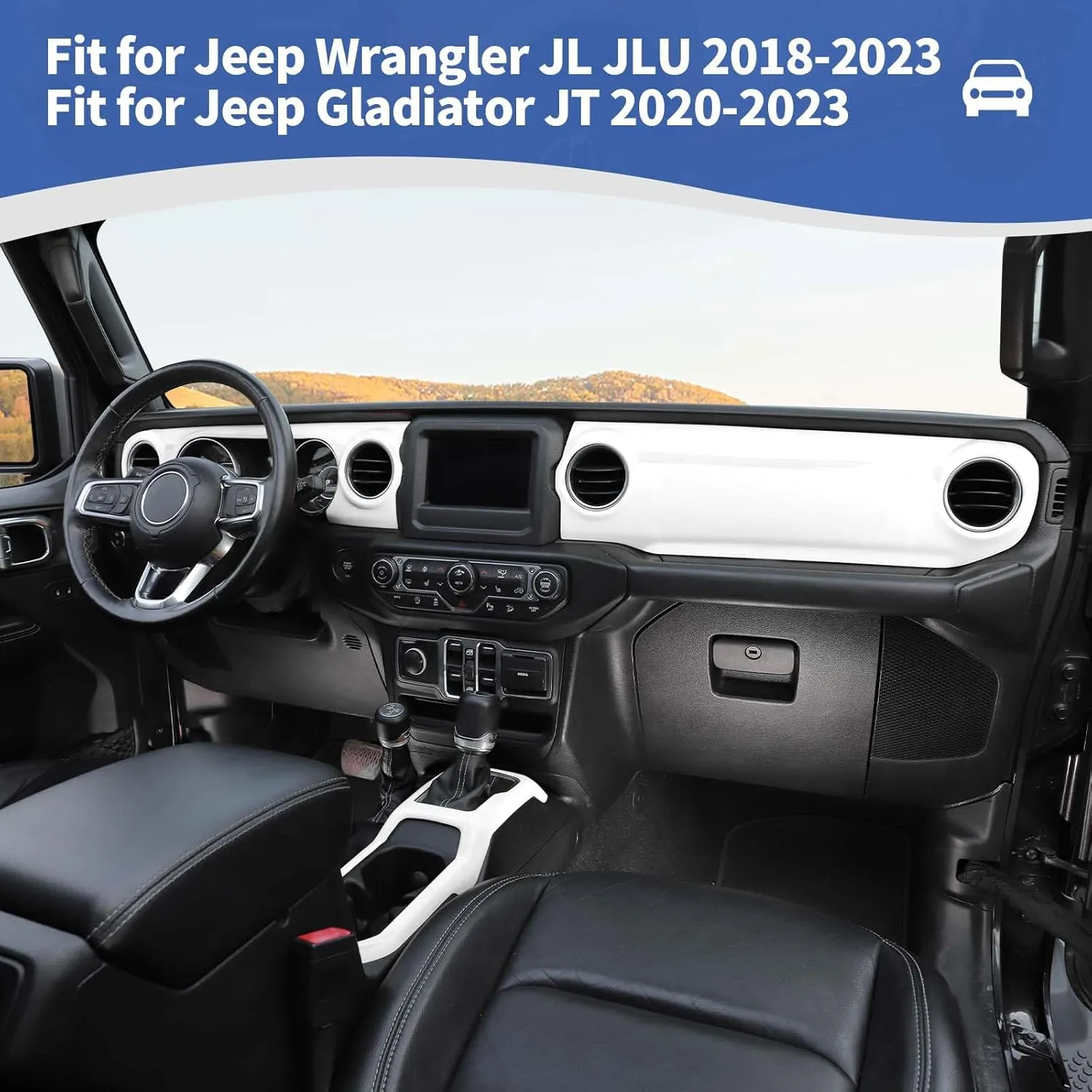 RT-TCZ for Wrangler JL Dash Trim Cover White, Gear Shift Panel Trim Frame for Jeep Wrangler JL JLU Gladiator JT 2018-2023 White Interior Accessories 3pcs