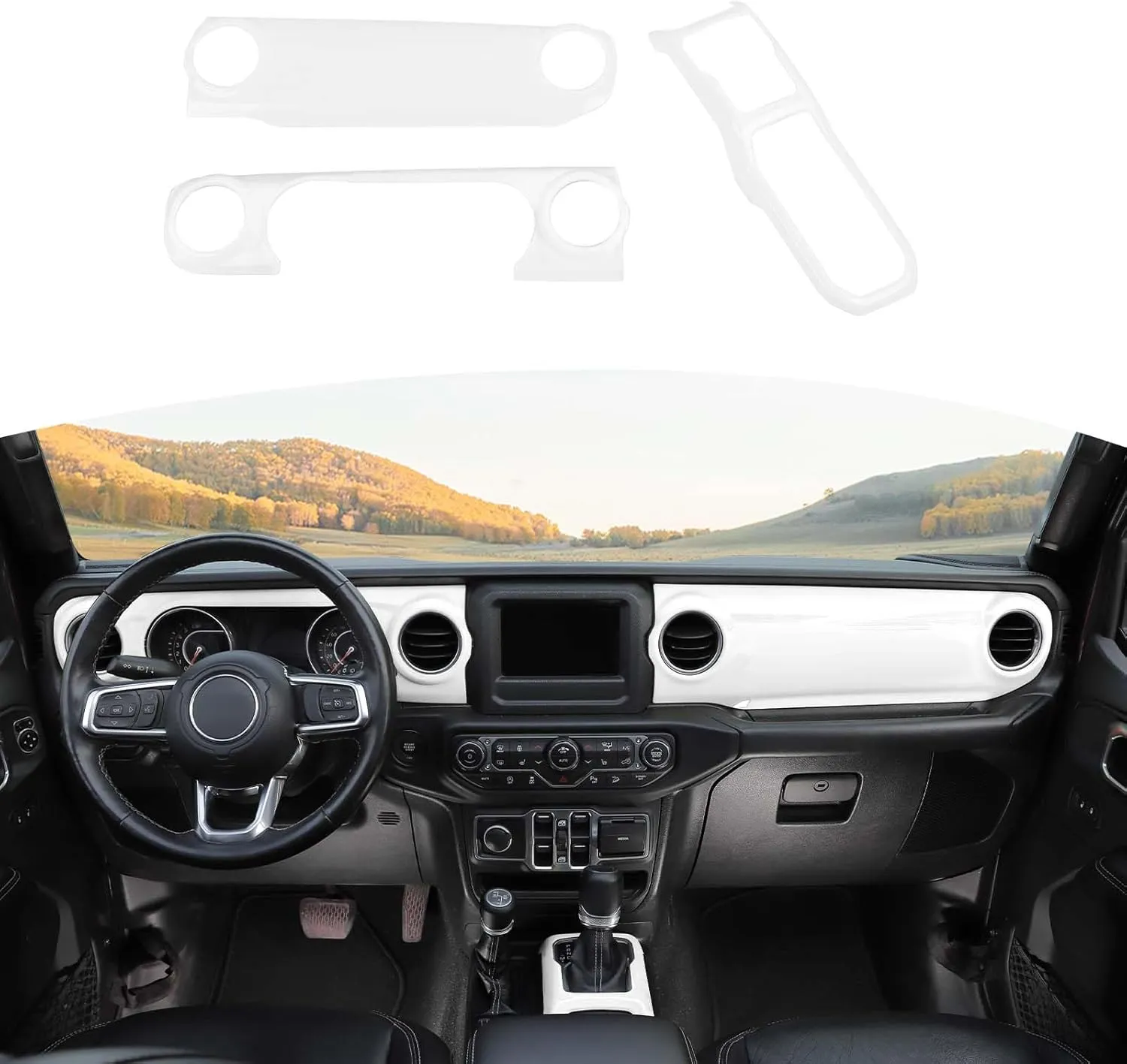 RT-TCZ for Wrangler JL Dash Trim Cover White, Gear Shift Panel Trim Frame for Jeep Wrangler JL JLU Gladiator JT 2018-2023 White Interior Accessories 3pcs
