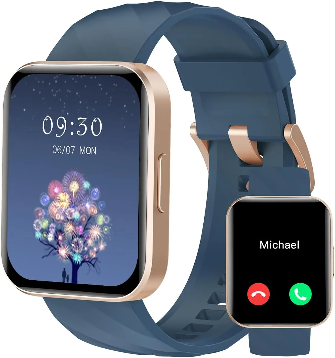 RUIMEN Smart Watches for Women Men (Answer/Make Calls) Compatible with iPhone/Android Phones, 1.85" HD Screen Fitness Tracker Heart Rate Monitor 100  Sports Tracker Watch Waterproof (Blue)