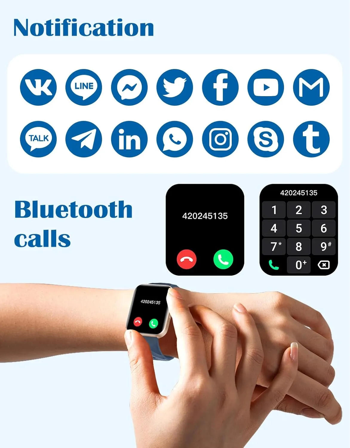 RUIMEN Smart Watches for Women Men (Answer/Make Calls) Compatible with iPhone/Android Phones, 1.85" HD Screen Fitness Tracker Heart Rate Monitor 100  Sports Tracker Watch Waterproof (Blue)
