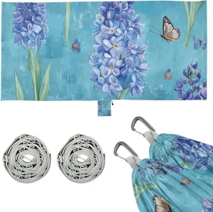Rustic Hyacinths Turquoise Floral Flower Outdoor Hammock with Hanging Rope Portable Hammock for Outside Patio Backyard Poolside