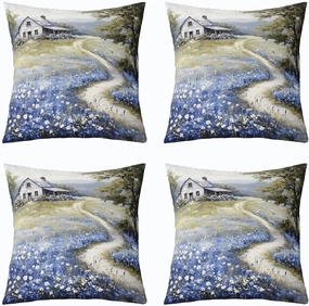 Rustic Pack of 4 Throw Pillow Covers 20x20 Inch Farmhouse Pillow Covers for Kids Adults Wildflower Barn Dreamy Nature Scenery Cushion Covers French Countryside Field Painting Cushion Cases