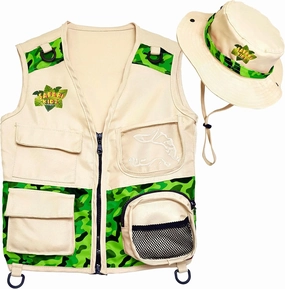 Safari Kidz Outdoor Explorer Kit - Children's Camouflage Cargo Vest and Hat Set (green)
