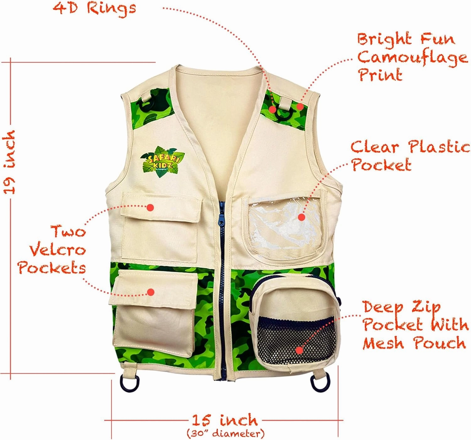 Safari Kidz Outdoor Explorer Kit - Children's Camouflage Cargo Vest and Hat Set (green)