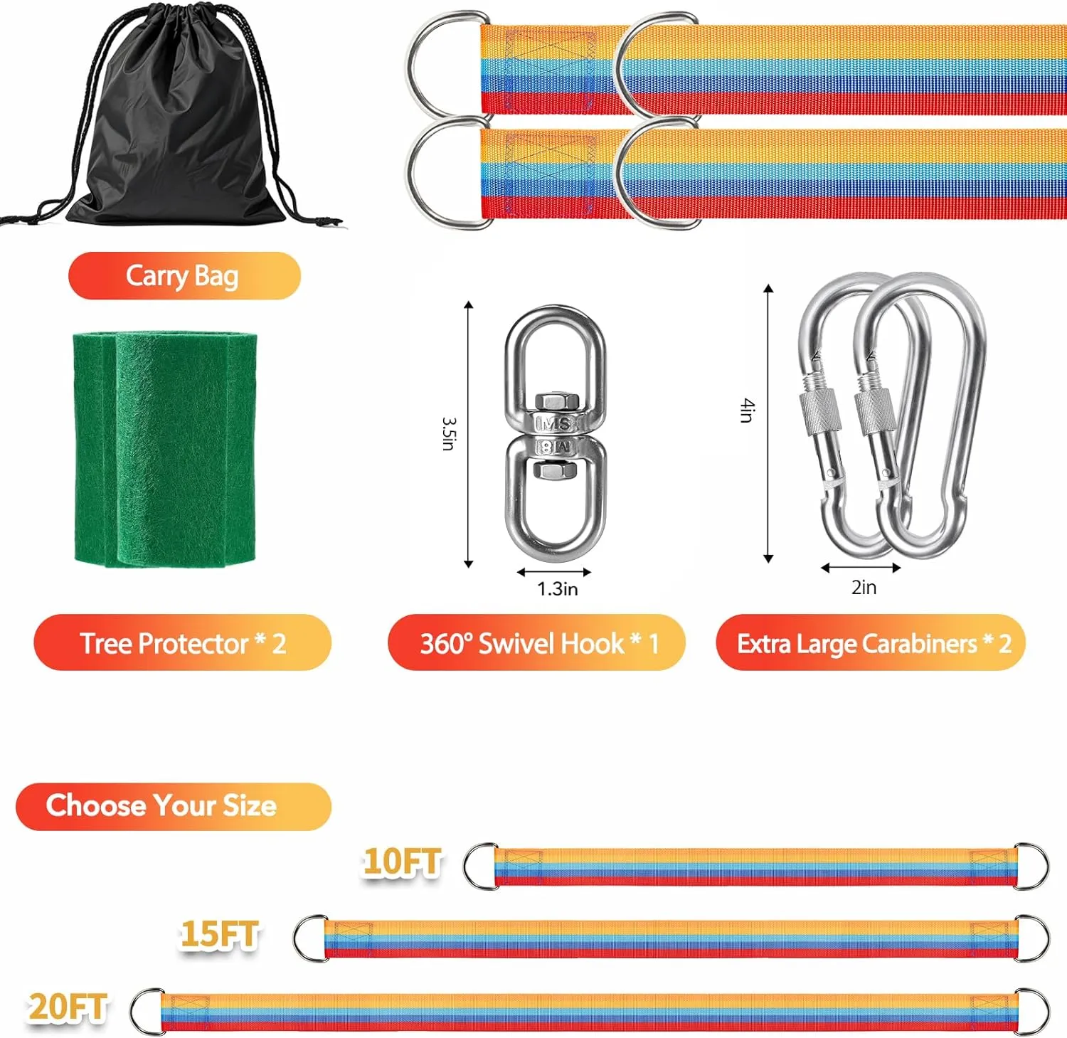Safe Tree Swing Hanging Straps Kit, 3FT/10FT/15FT/20FT, Heavy Duty Holds 5500LBS Extra Long Adjustable Tree Swing Straps, Easy & Fast Way to Hang Any Swing or Hammock(20 FT)