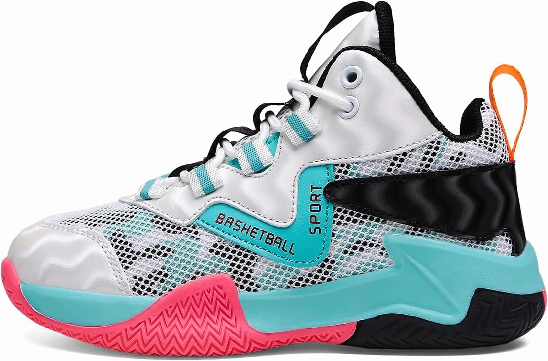 Sanearde Boys Grils Basketball Shoes High Top Youth Fashion Lightweight Volleyball Sneakers Comfortable Non-Slip Footwear