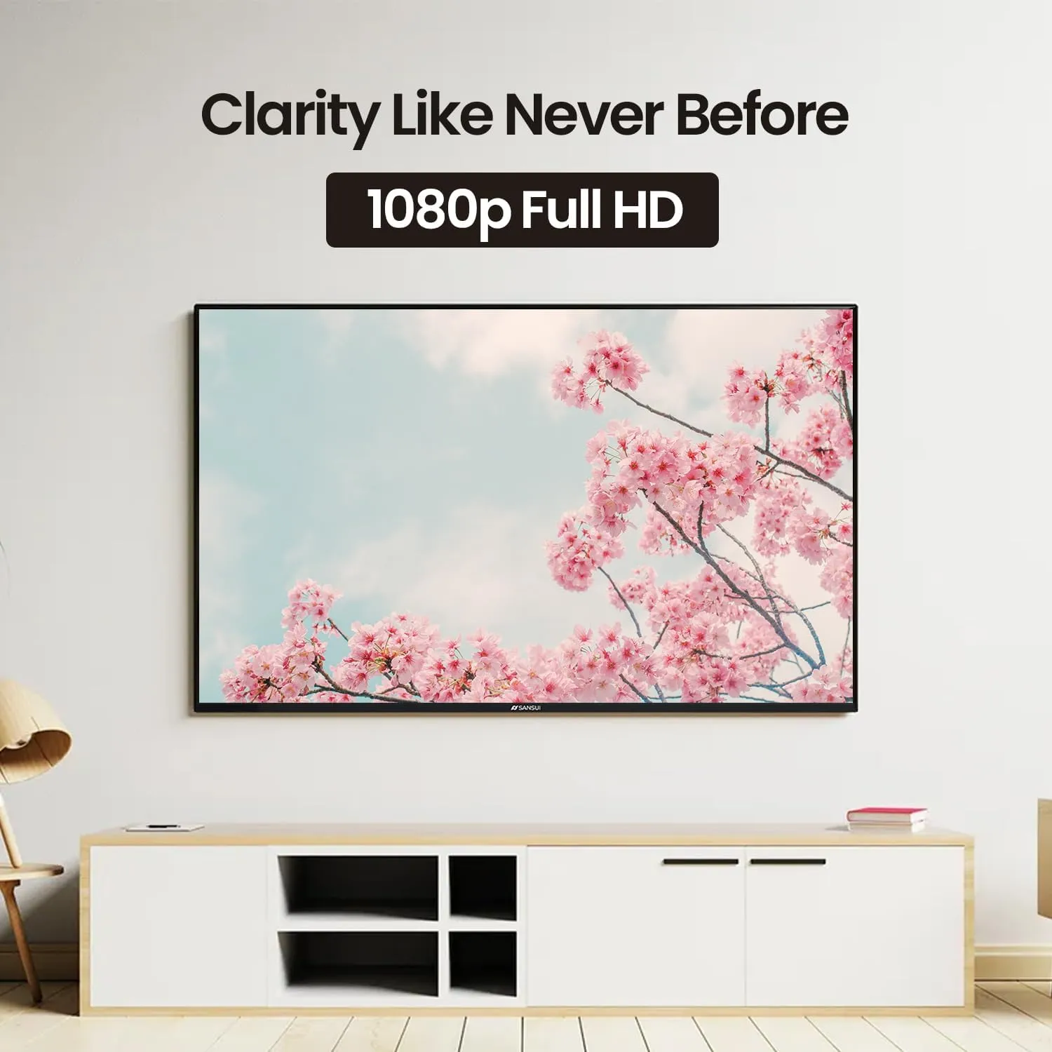 SANSUI 32" Smart LED TV Full HD, Dolby Vision HDR Atmos 16W Speakers, WebOS with Google Play, Game Optimizer, Apple Home Compatibility, Dual-Band WiFi Bluetooth 5.0 Ethernet, Frameless VESA