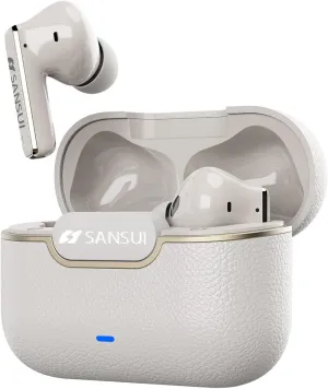 SANSUI Earbuds Wireless Bluetooth 5.4,ANC Noise Cancelling IPX4 Waterproof Stereo Headphones,up to 28 Hours of Battery Life,Deeper Bass,ENC Mics,W28 (Dolomite White)