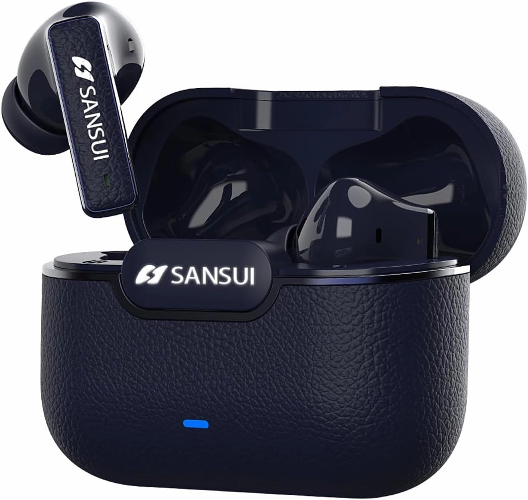 SANSUI Earbuds Wireless Bluetooth 5.4,ANC Noise Cancelling IPX4 Waterproof Stereo Headphones,up to 28 Hours of Battery Life,Deeper Bass,ENC Mics,W28, Secret Night Blue