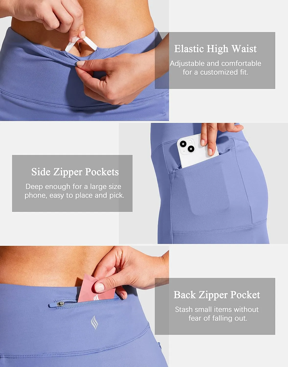 SANTINY 19" Golf Skorts Skirts for Women Zipper Pockets Knee Length Skort Women's High Waist Athletic Tennis Skirt