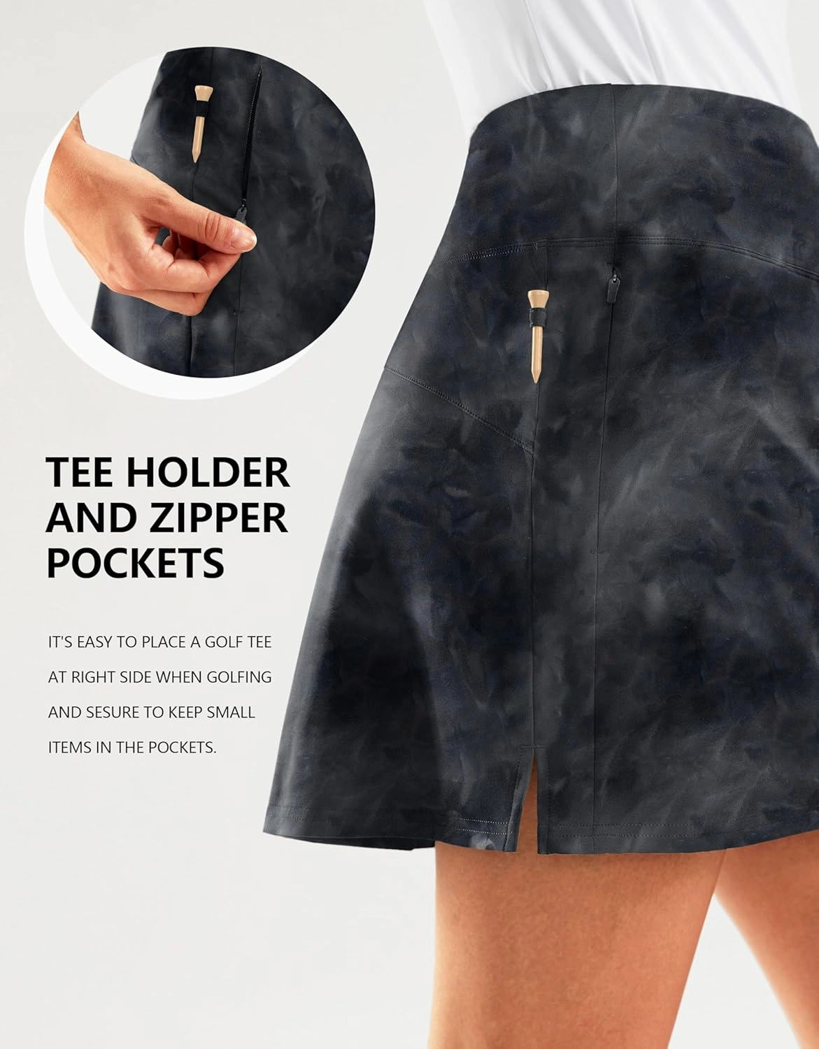 SANTINY 16" Golf Skorts Skirts for Women Zipper Pockets Women's High Waisted Tennis Skirt Athletic Skort