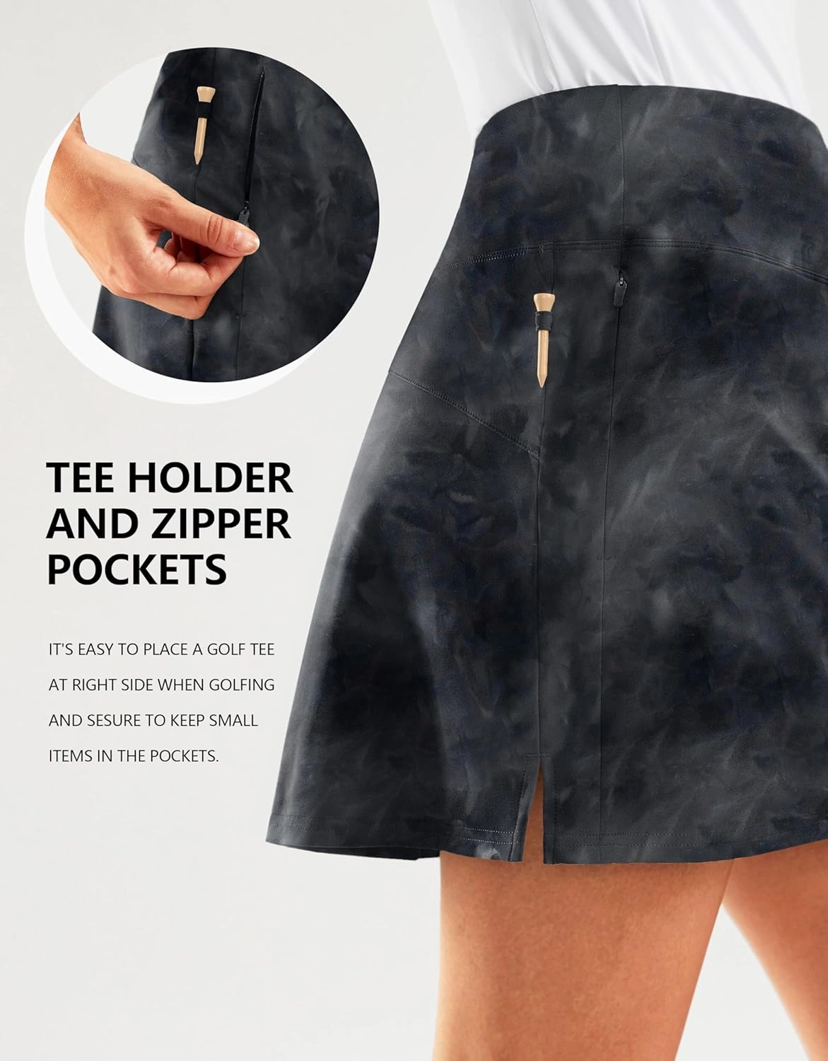 SANTINY 16" Golf Skorts Skirts for Women Zipper Pockets Women's High Waisted Tennis Skirt Athletic Skort