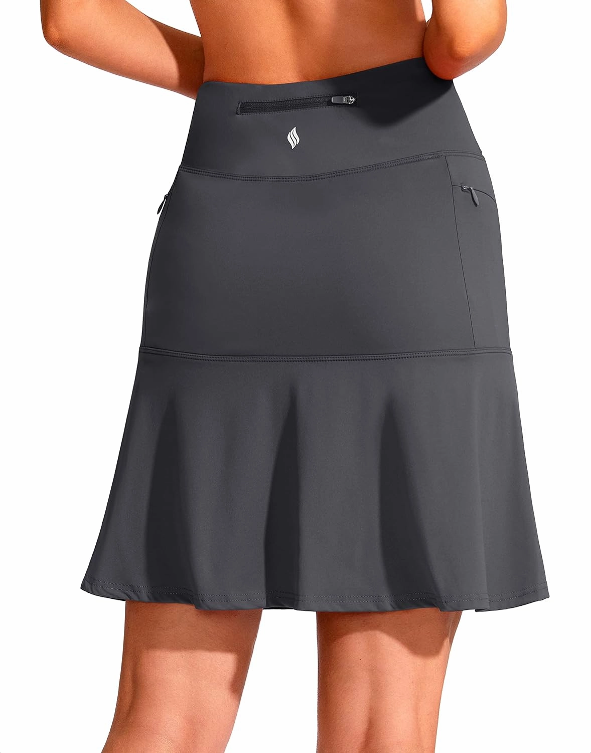 SANTINY 19" Golf Skorts Skirts for Women Zipper Pockets Knee Length Skort Women's High Waist Athletic Tennis Skirt