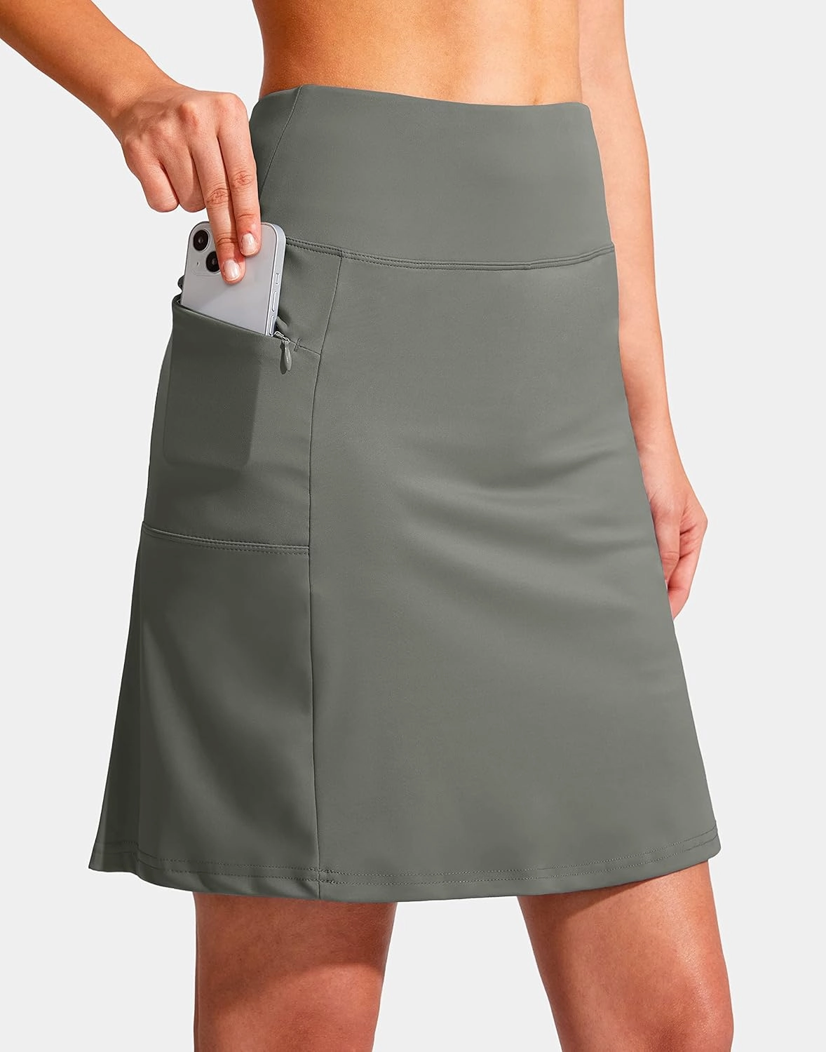 SANTINY 19" Golf Skorts Skirts for Women Zipper Pockets Knee Length Skort Women's High Waist Athletic Tennis Skirt