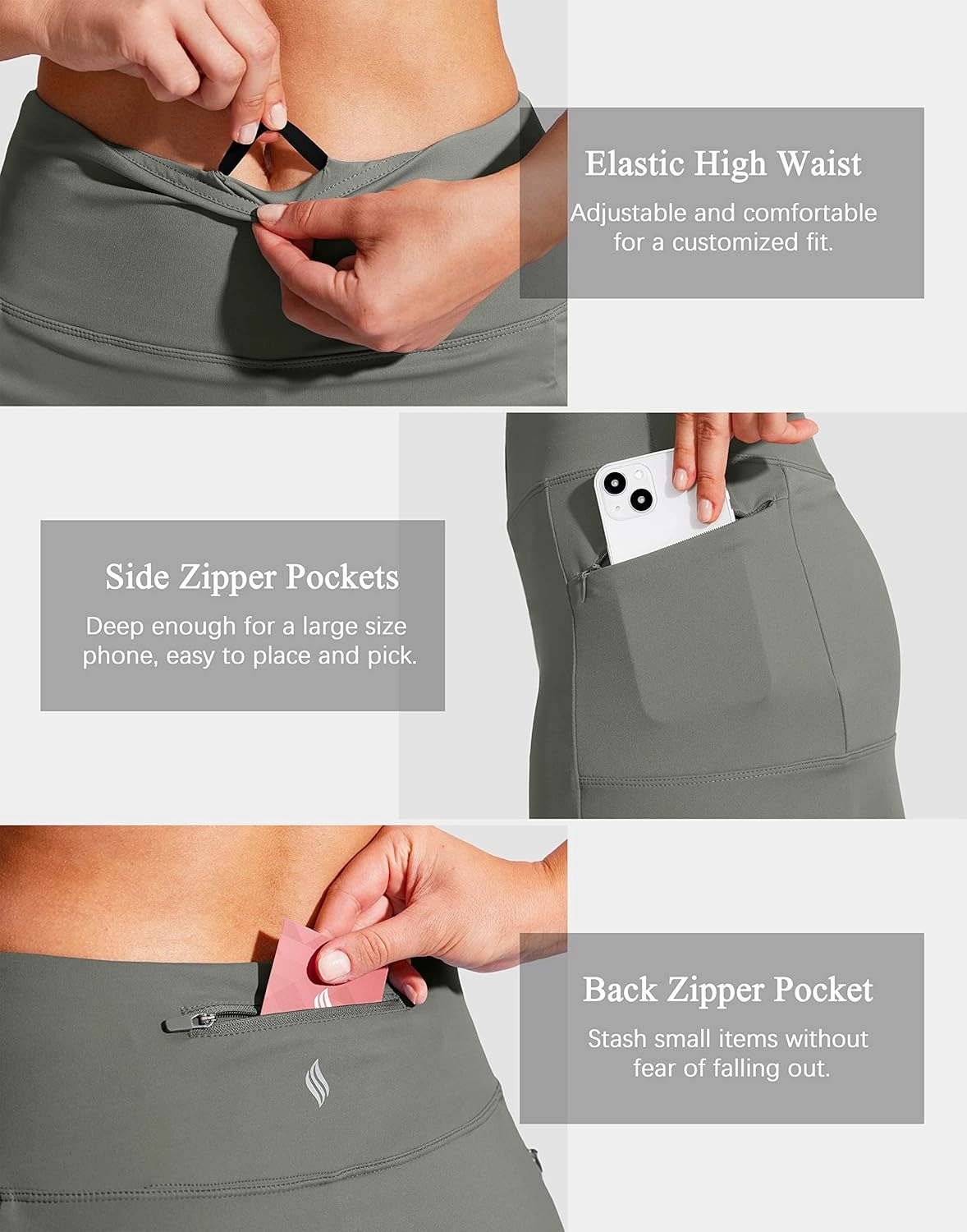 SANTINY 19" Golf Skorts Skirts for Women Zipper Pockets Knee Length Skort Women's High Waist Athletic Tennis Skirt