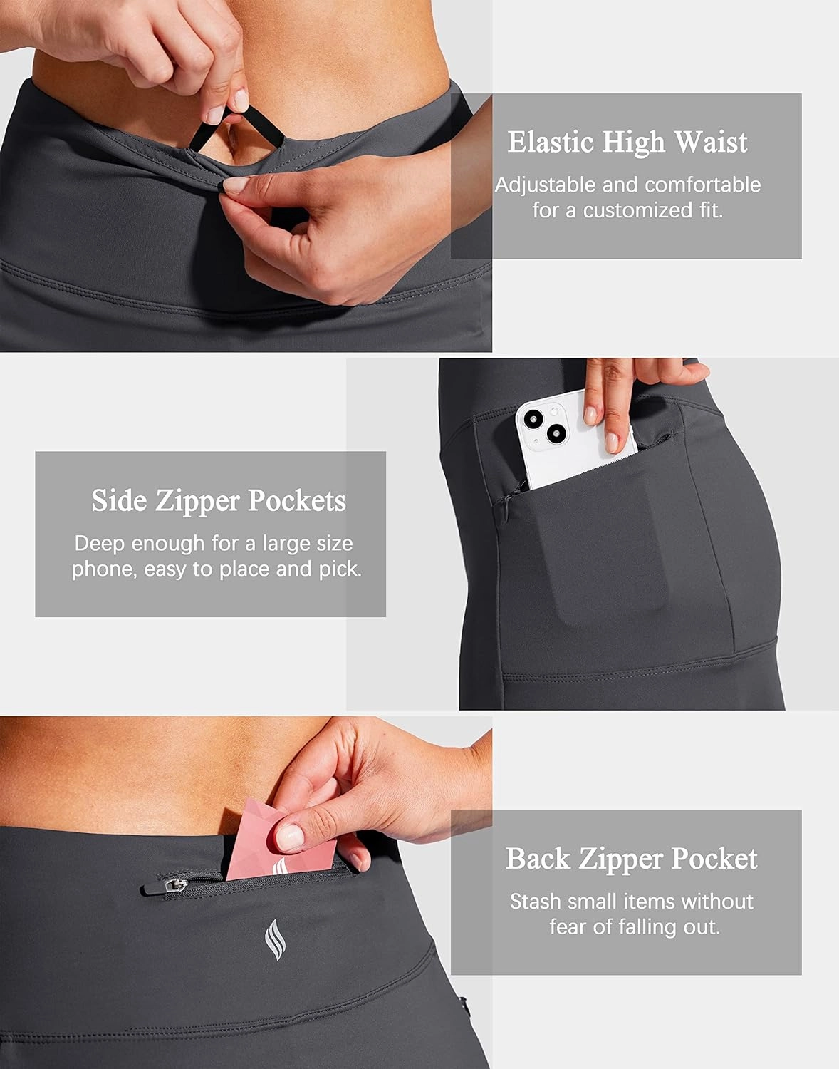 SANTINY 19" Golf Skorts Skirts for Women Zipper Pockets Knee Length Skort Women's High Waist Athletic Tennis Skirt