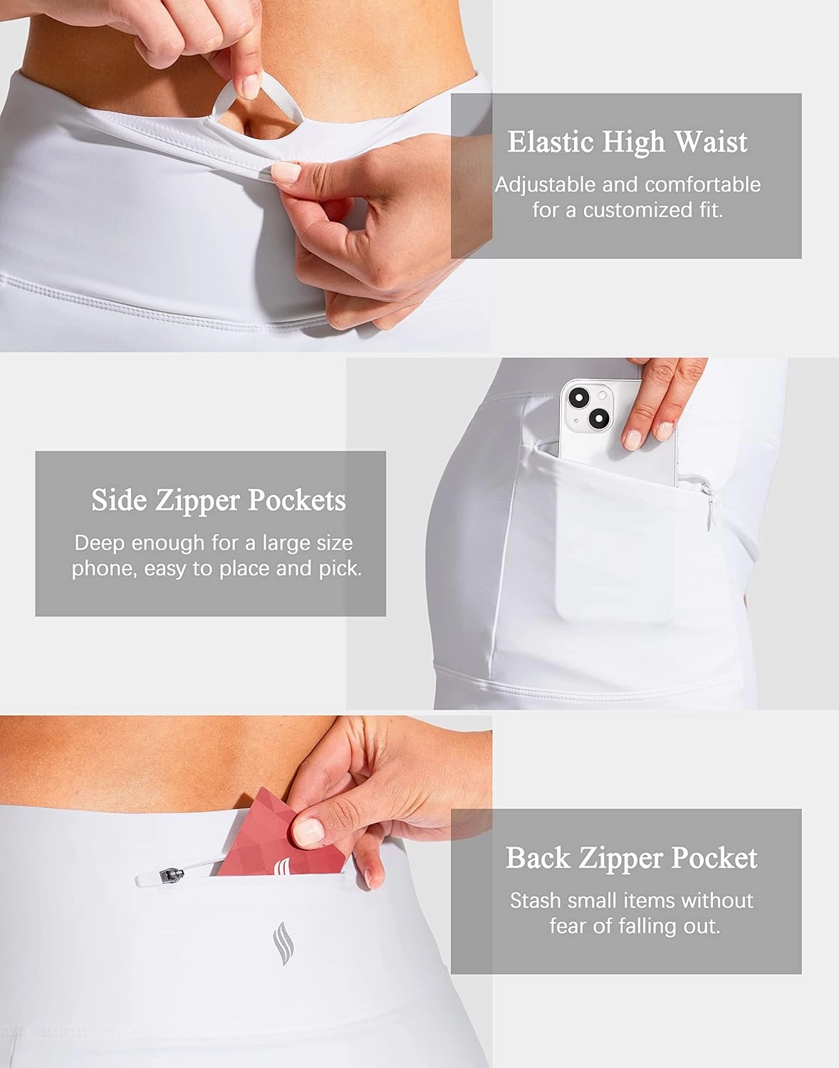 SANTINY 19" Golf Skorts Skirts for Women Zipper Pockets Knee Length Skort Women's High Waist Athletic Tennis Skirt