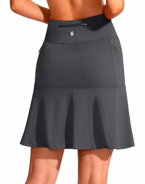 SANTINY 19" Golf Skorts Skirts for Women Zipper Pockets Knee Length Skort Women's High Waist Athletic Tennis Skirt