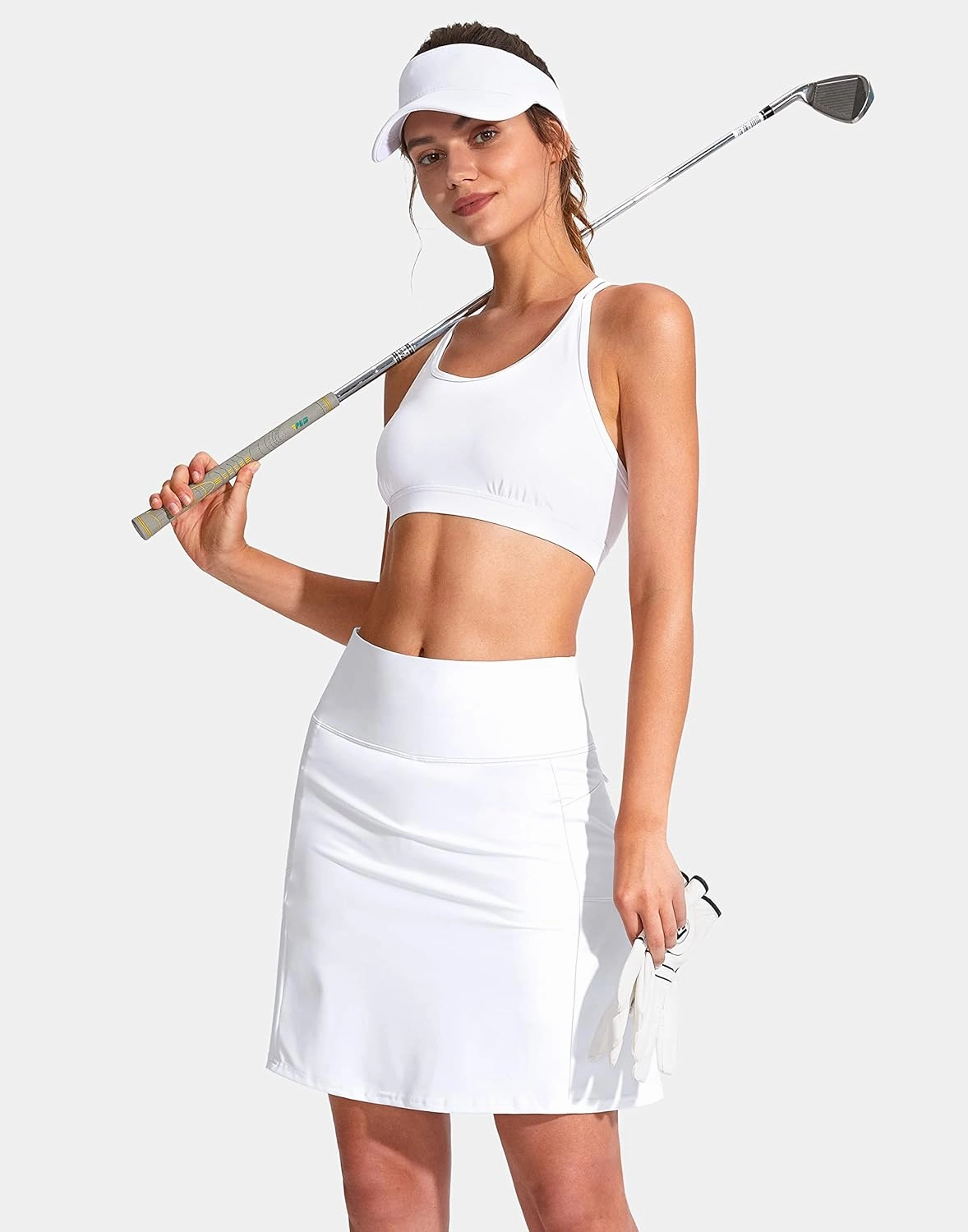SANTINY 19" Golf Skorts Skirts for Women Zipper Pockets Knee Length Skort Women's High Waist Athletic Tennis Skirt