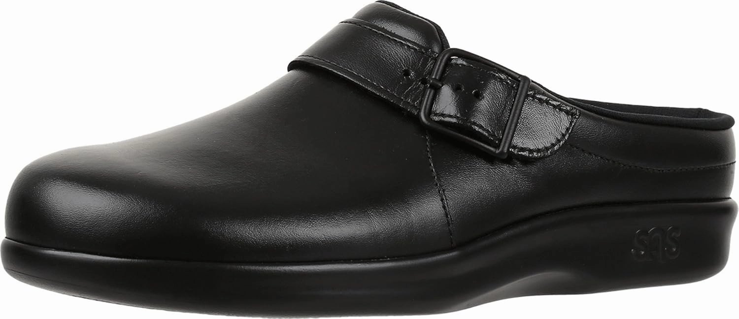 SAS Clog Comfort Slip On Women’s Shoes – Leather Upper – Textile Lining – CoolStep™ Footbed – CradleFit™ Heel Black 6.5 W - Wide (C)