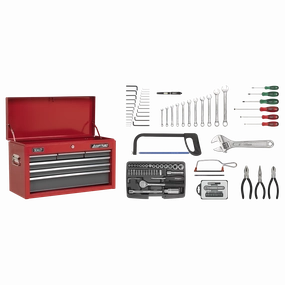 Sealey Topchest 6 Drawer with Ball-Bearing Slides - Red/Grey & 98pc Tool Kit