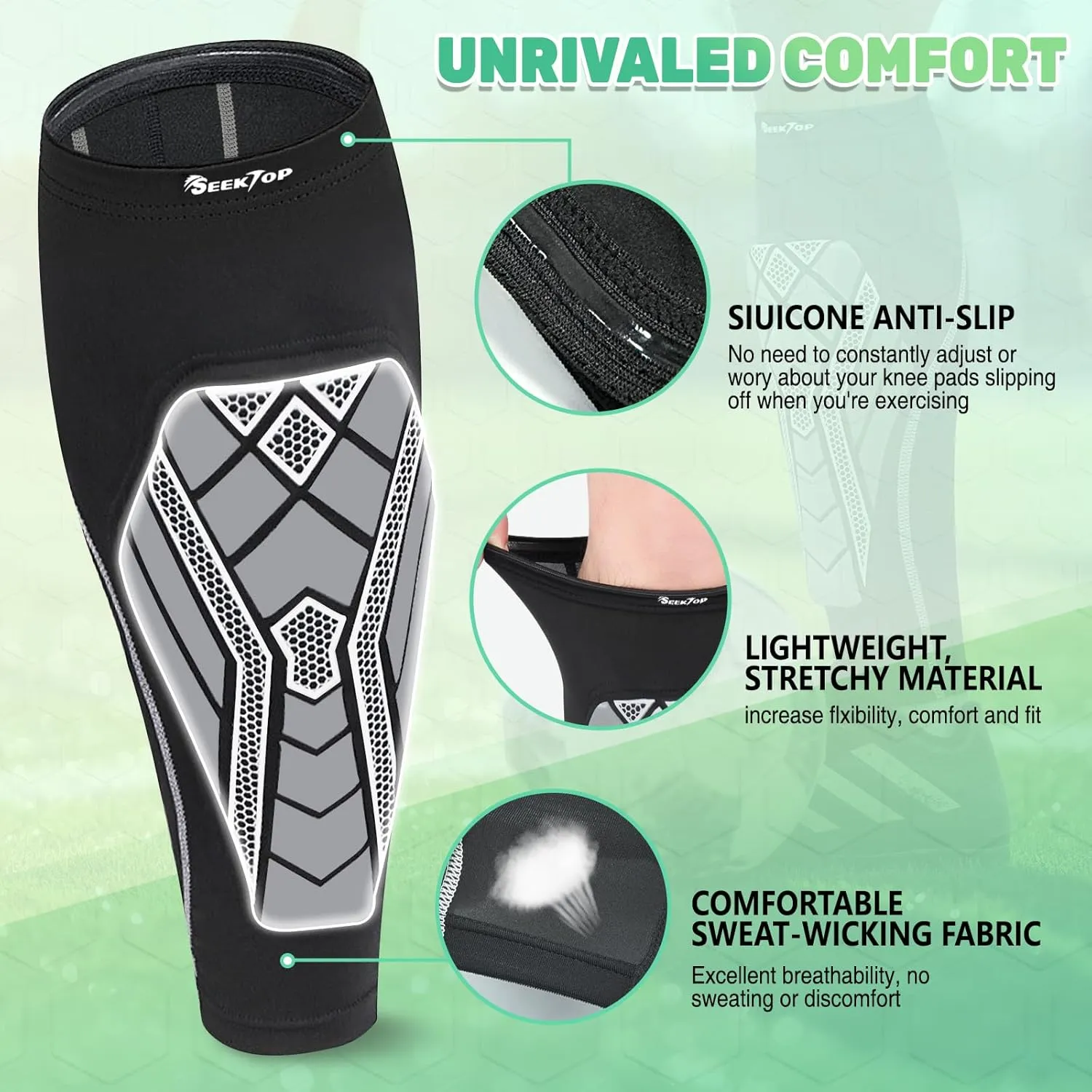 Seektop Soccer Shin Guards Pads for Kids Youth Adult, Shin Guard Sleeves for Boys Girls, Calf Compression Sleeve with Shock-Absorbing Pads, High Impact Resistant Breathable Comfortable, Lightweight