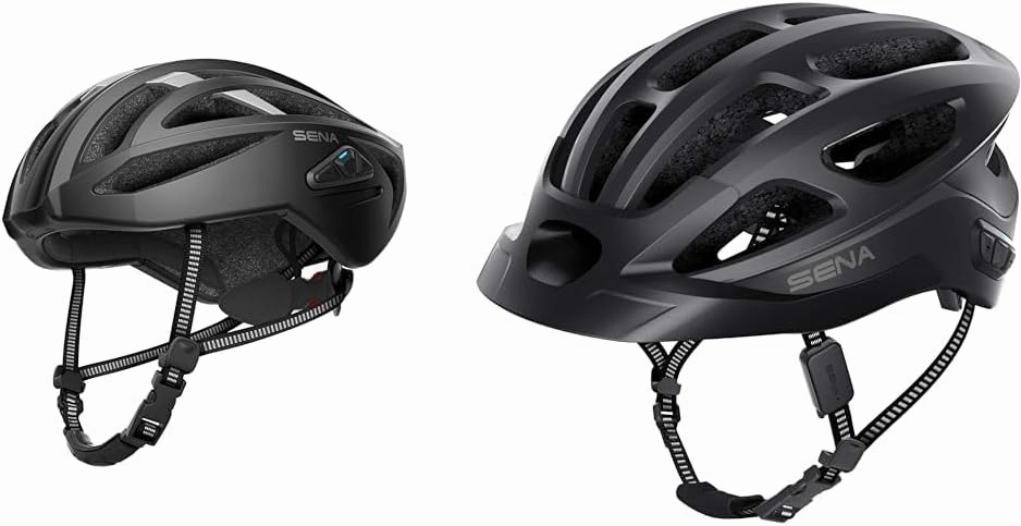 Sena R2 EVO Road Cycling Helmet (Matte Gray, Small) & R1 EVO CS Smart Helmet (Matte Black, Large) Bundle