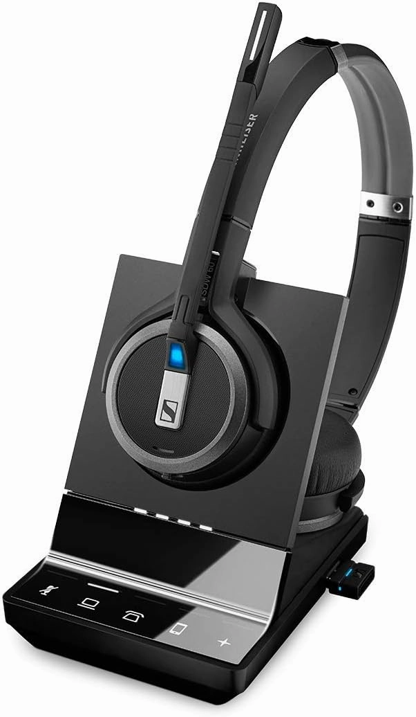 Sennheiser SDW 5066 (507024) - Double-Sided (Binaural) Wireless Dect Headset for Desk Phone Softphone/PC & Mobile Phone Connection Dual Microphone Ultra Noise Cancelling, Black
