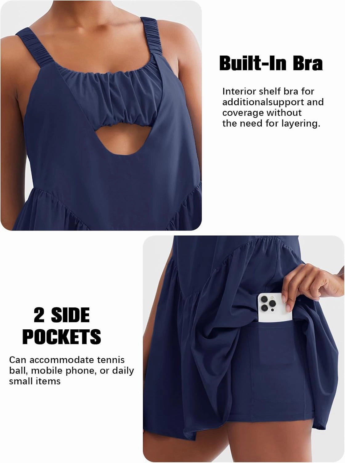 Sexyasasii Women Tennis Dress with Built in Shorts and Bra Sleeveless Casual Backless Golf Dress Athletic Dress with Pockets