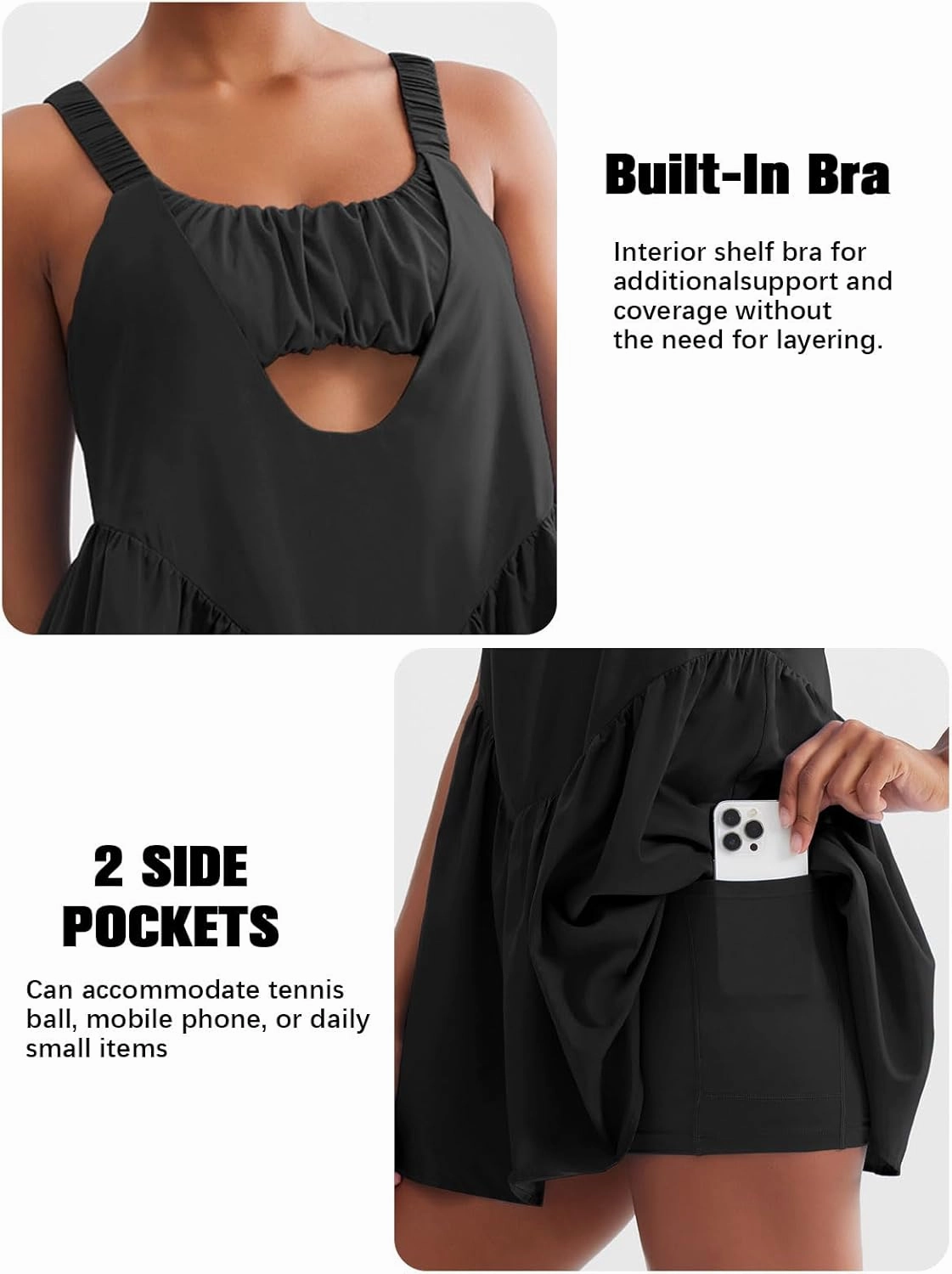 Sexyasasii Women Tennis Dress with Built in Shorts and Bra Sleeveless Casual Backless Golf Dress Athletic Dress with Pockets