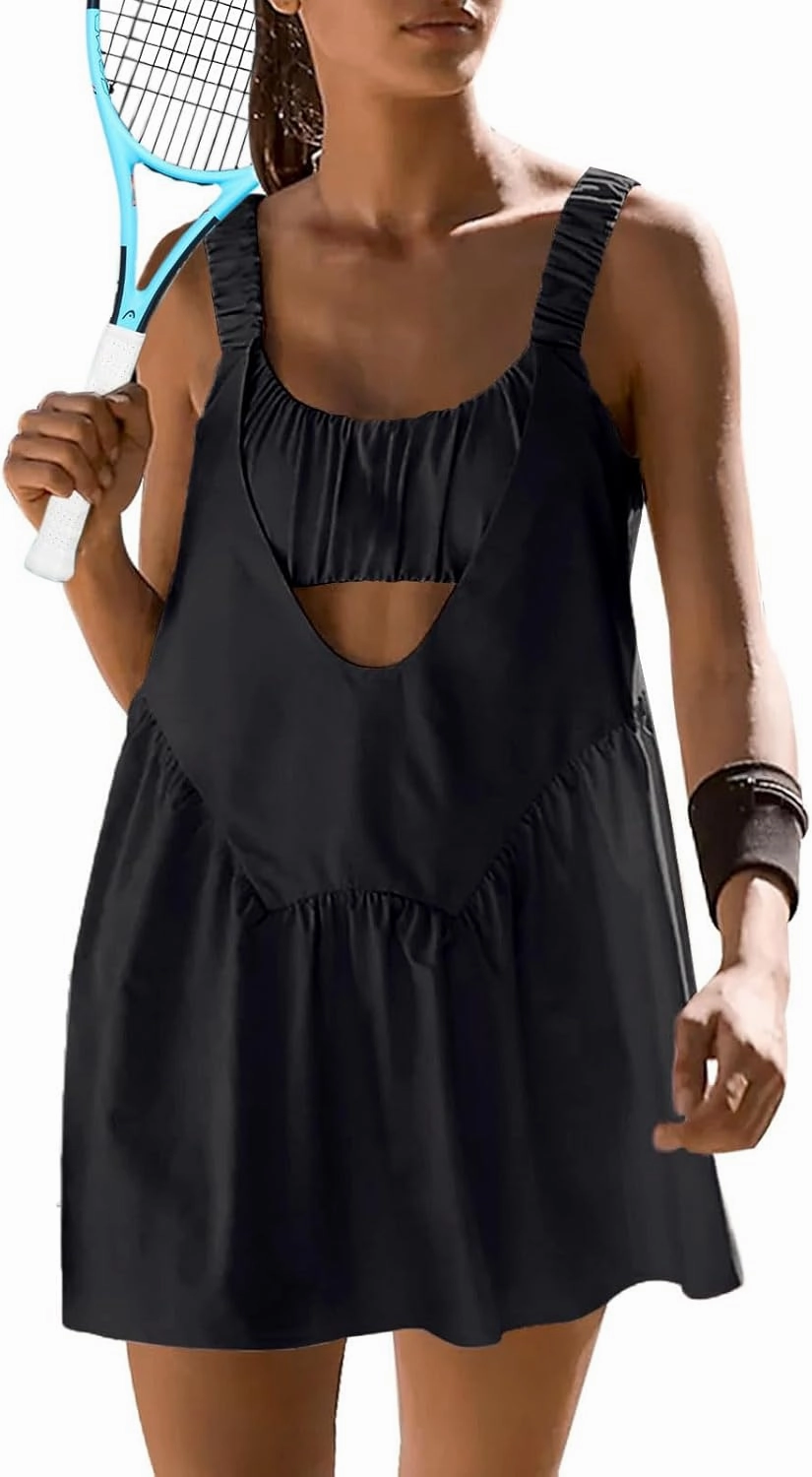 Sexyasasii Women Tennis Dress with Built in Shorts and Bra Sleeveless Casual Backless Golf Dress Athletic Dress with Pockets