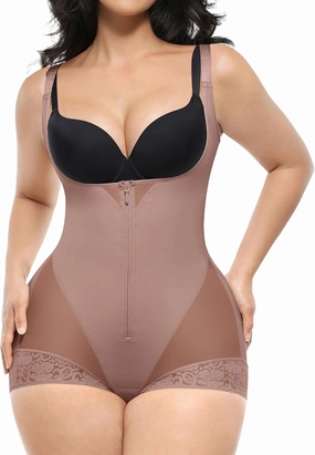 SHAPELLX Shapewear for Women Fajas Colombianas Tummy Control Body Shaper Open Bust Bodysuit with Hook Zipper Closure
