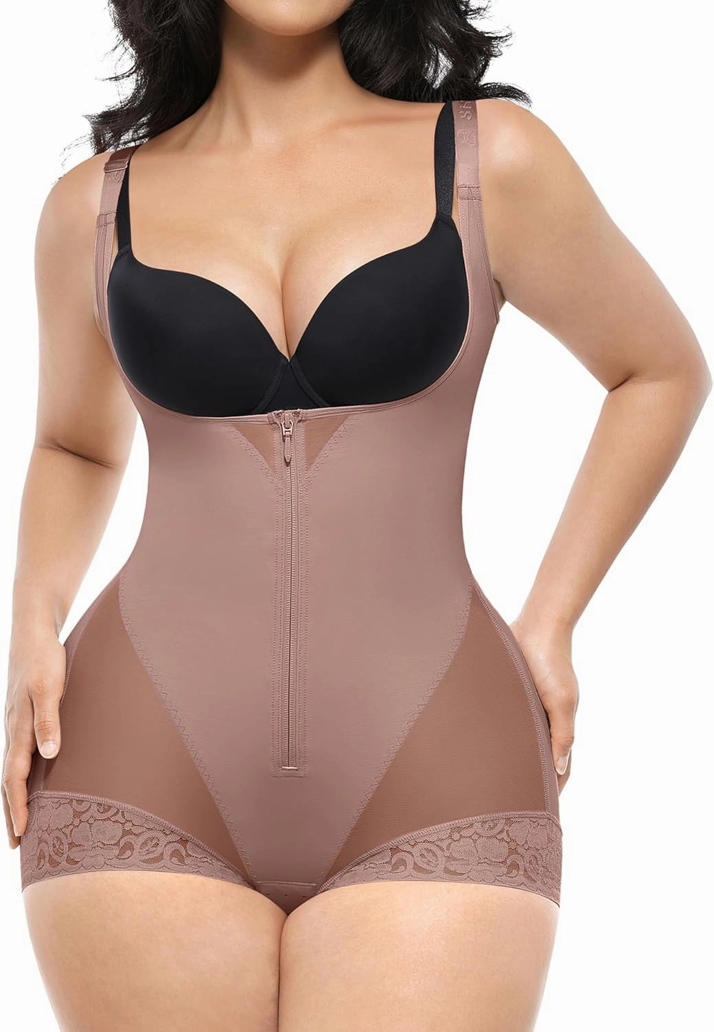 SHAPELLX Shapewear for Women Fajas Colombianas Tummy Control Body Shaper Open Bust Bodysuit with Hook Zipper Closure