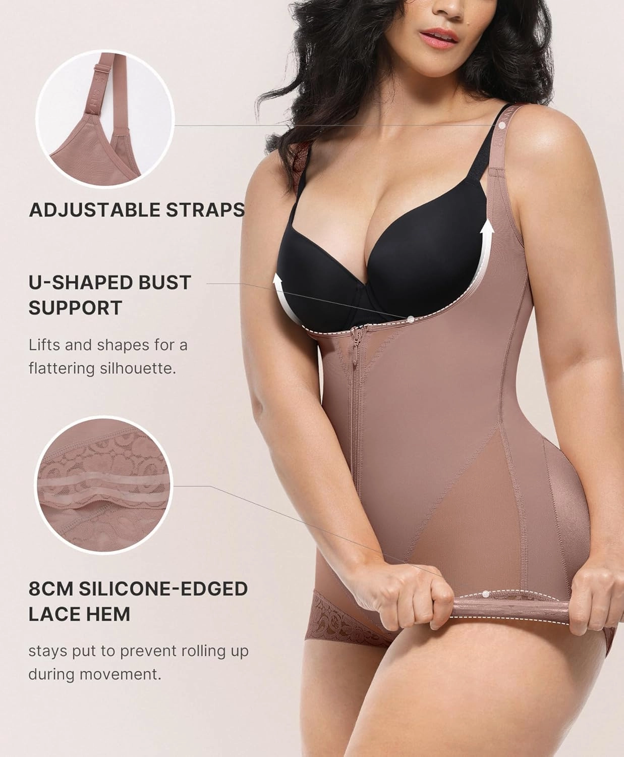 SHAPELLX Shapewear for Women Fajas Colombianas Tummy Control Body Shaper Open Bust Bodysuit with Hook Zipper Closure