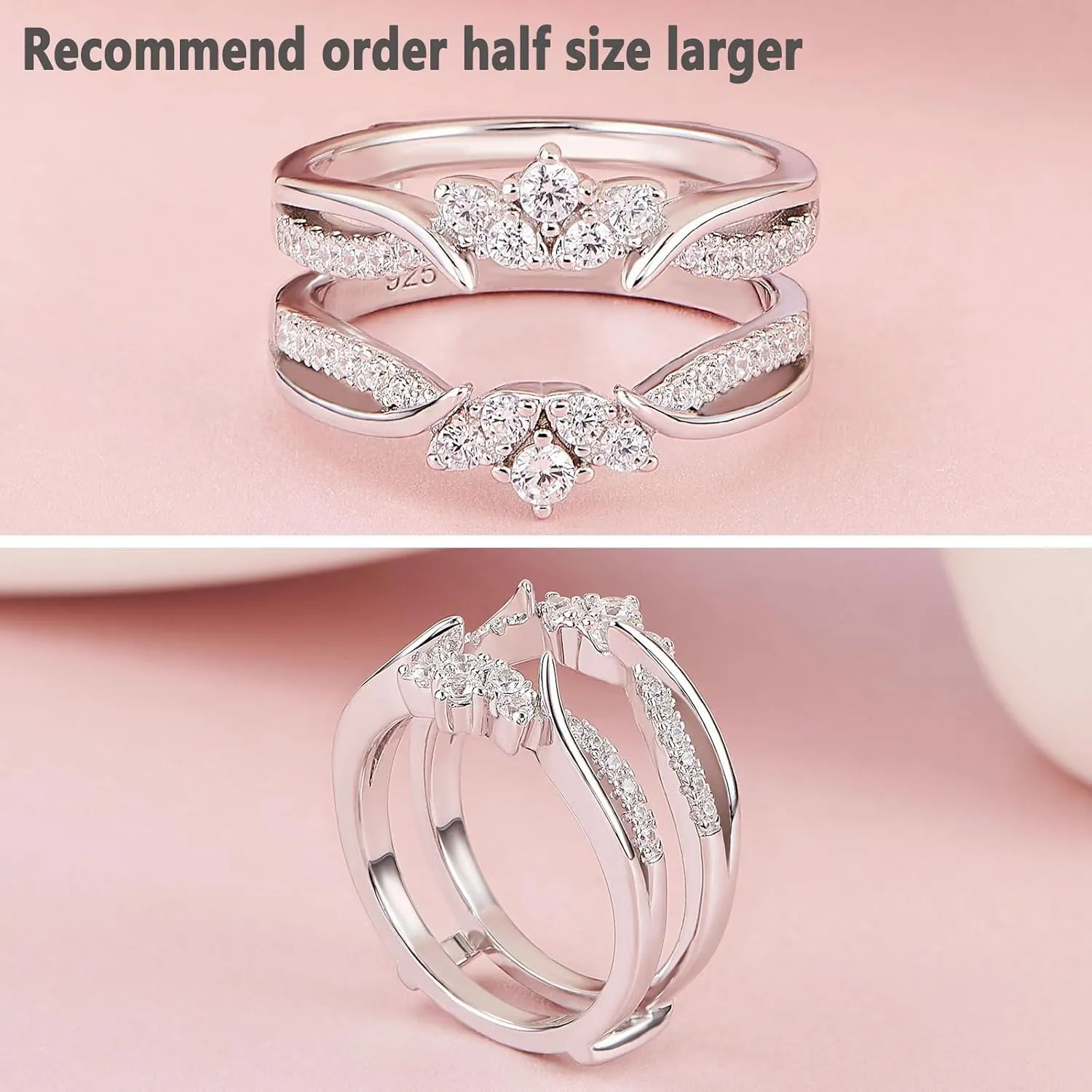 SHELOVES Rose Gold Plated Guard Ring Enhancers for Engagement Rings AAAAA Cz 925 Sterling Silver 5-12