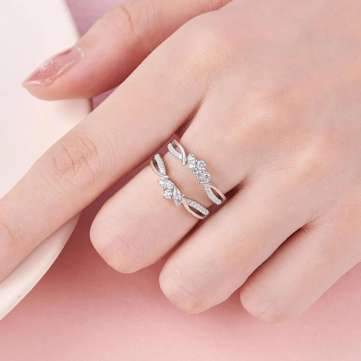 SHELOVES Rose Gold Plated Guard Ring Enhancers for Engagement Rings AAAAA Cz 925 Sterling Silver 5-12
