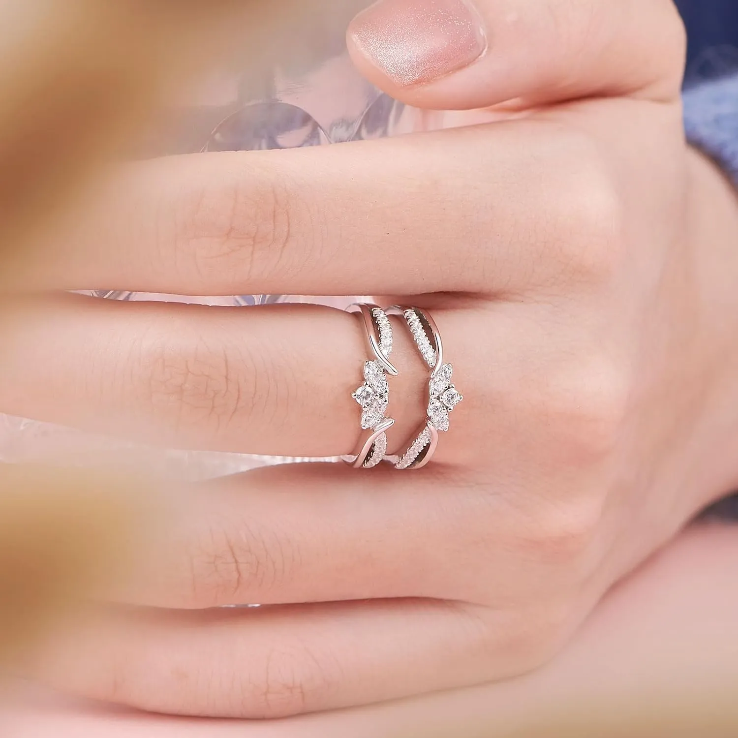 SHELOVES Rose Gold Plated Guard Ring Enhancers for Engagement Rings AAAAA Cz 925 Sterling Silver 5-12