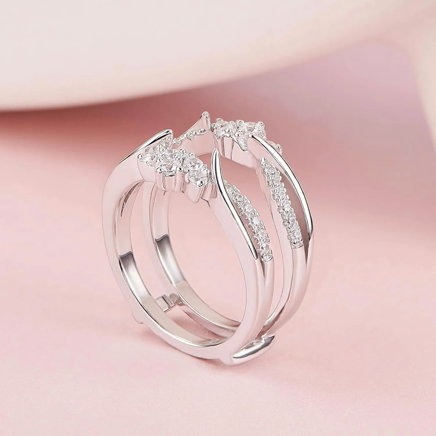 SHELOVES Rose Gold Plated Guard Ring Enhancers for Engagement Rings AAAAA Cz 925 Sterling Silver 5-12