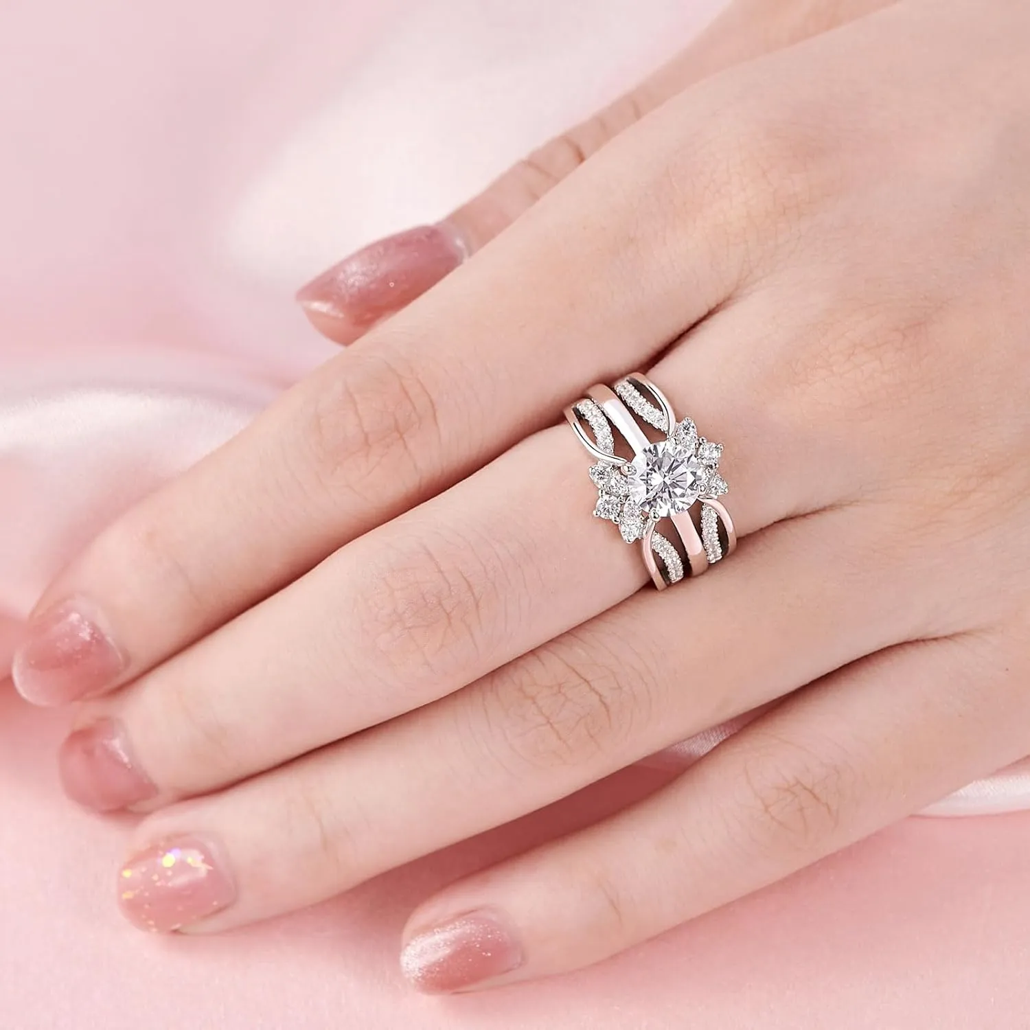 SHELOVES Rose Gold Plated Guard Ring Enhancers for Engagement Rings AAAAA Cz 925 Sterling Silver 5-12