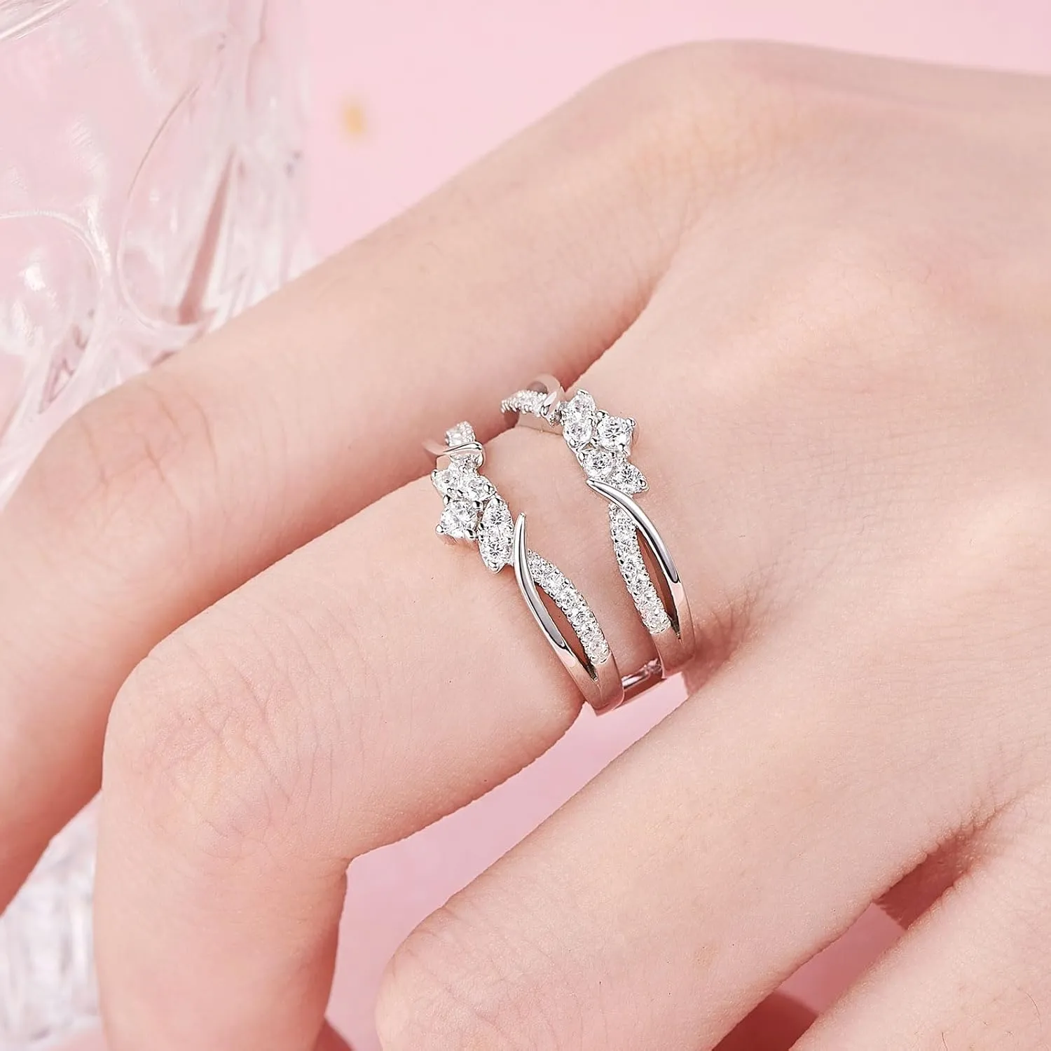 SHELOVES Rose Gold Plated Guard Ring Enhancers for Engagement Rings AAAAA Cz 925 Sterling Silver 5-12