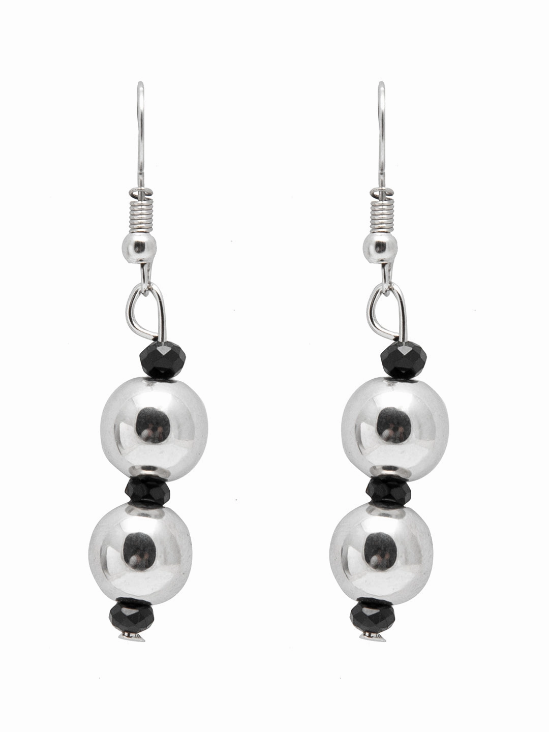 Shining Jewel Antique Silver Plated Three Layer Ball Chain Mala with Maching Earring Oxidized Jewellary Set For Women (SJN_100)